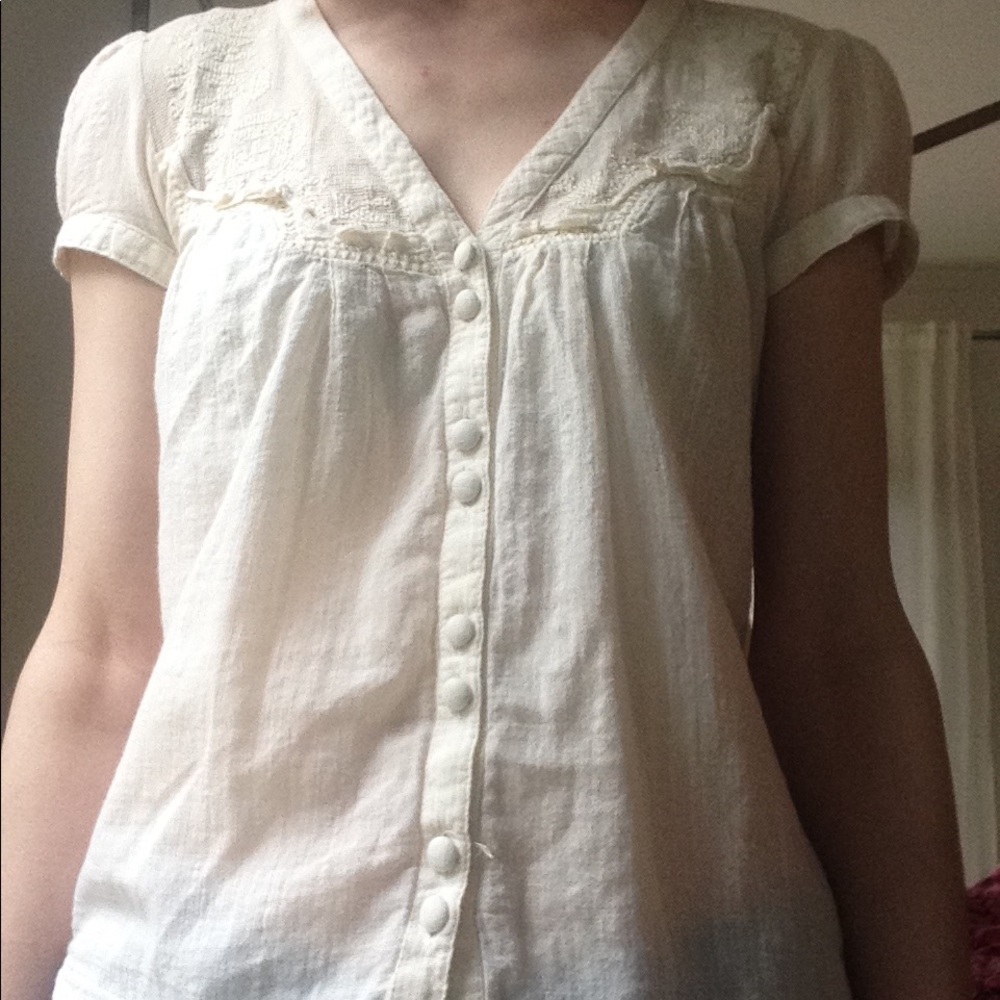 Urban Outfitters Ecote Button-Cup Cream Top